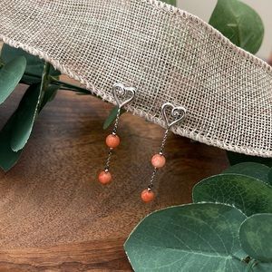 Sterling Silver & Peach Coral Heart Earrings